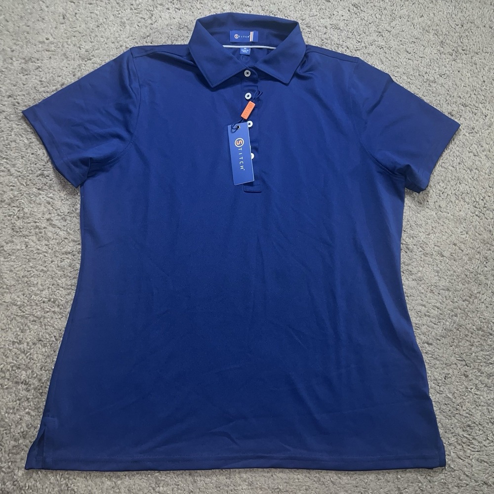 NWT Stitch Golf Polo Shirt Women's Medium Blue Solid Performance Stretch